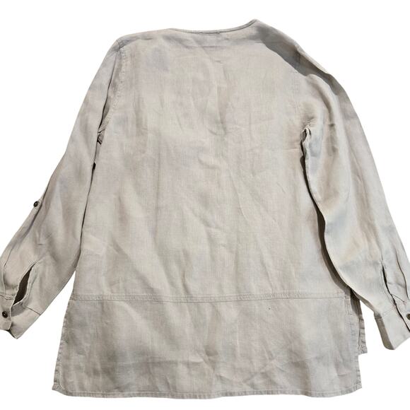 Adrienne Vittadini 100% Linen Roll-tab Sleeve Tunic Top Boho Festival Size M - Picture 11 of 12